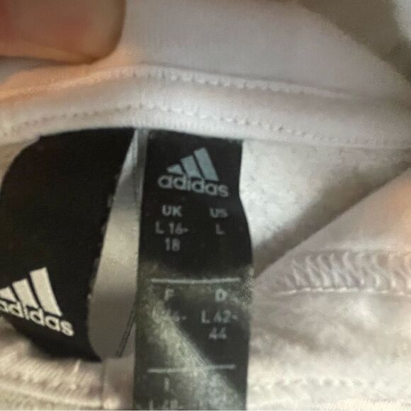Adidas Heather sweatshirt hoodie size Large L women’s white gray big logo - Picture 2 of 5